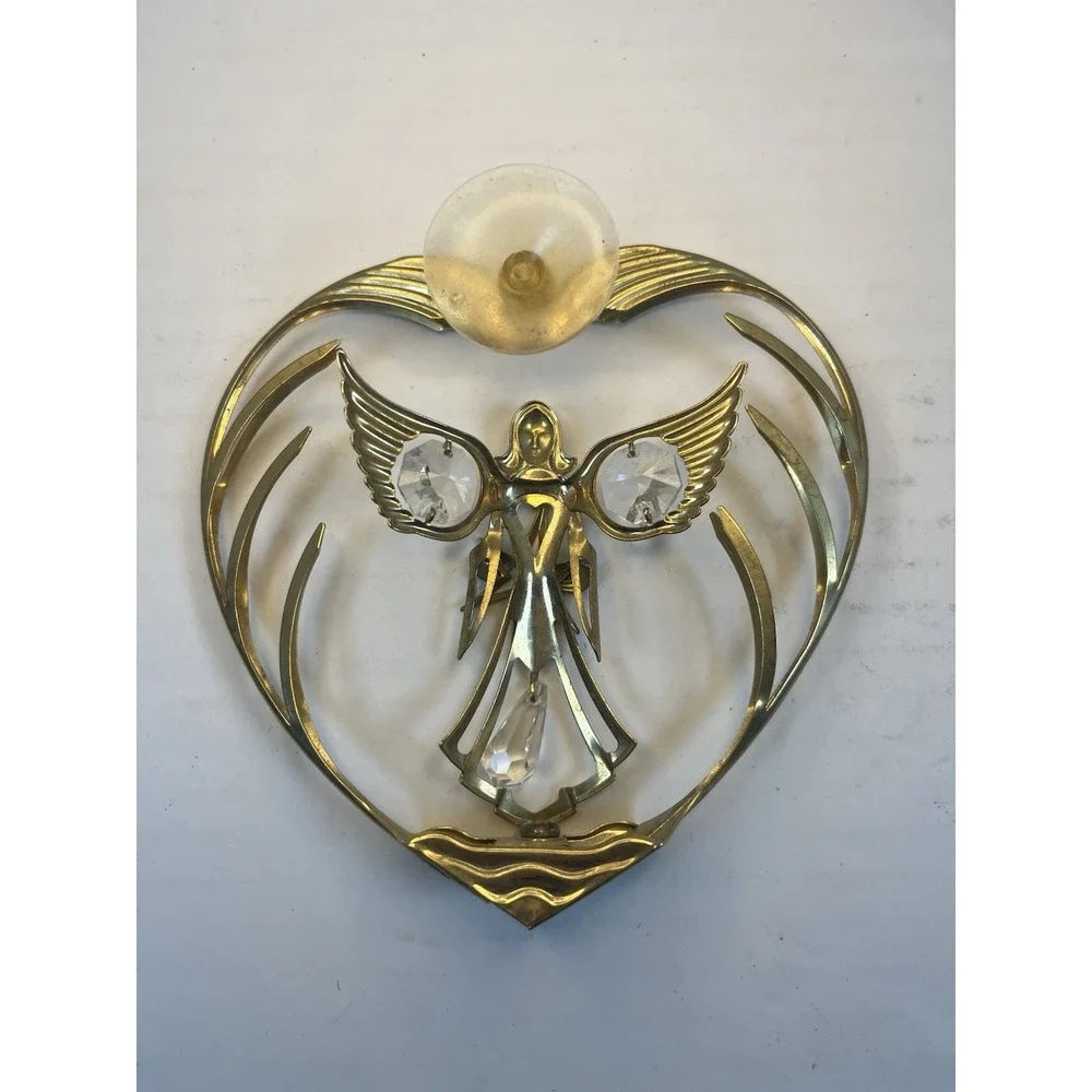 Vintage Gold Plated Angel Heart Holding a Star Suncatcher 1996 Mascot‎ Suction